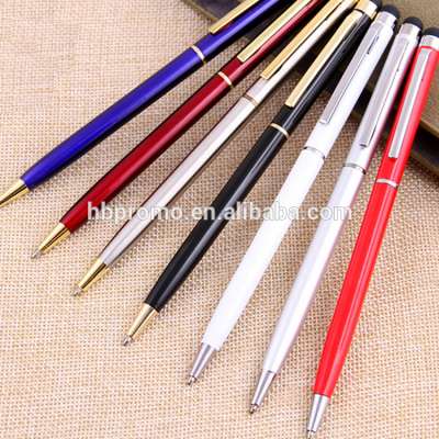 China stationery supplier Slim gold pen custom logo print promotional metal ballpen